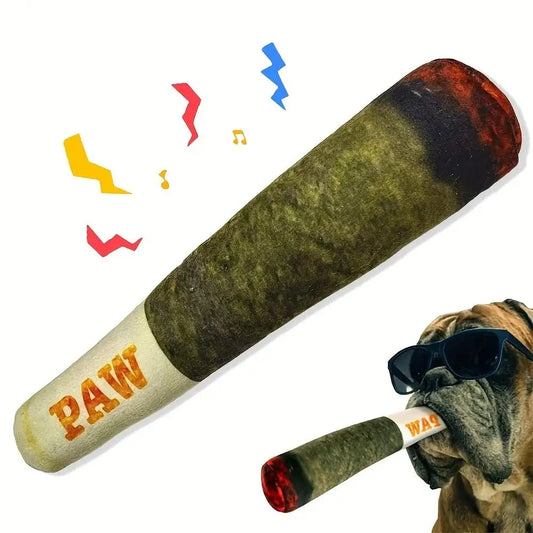 Brinquedo interativo para cães com som de juntas, brinquedo de pelúcia para filhotes em formato de charuto, resistente para cães pequenos, inquebrável, com guincho, brinquedo de pelúcia para roer para animais de estimação