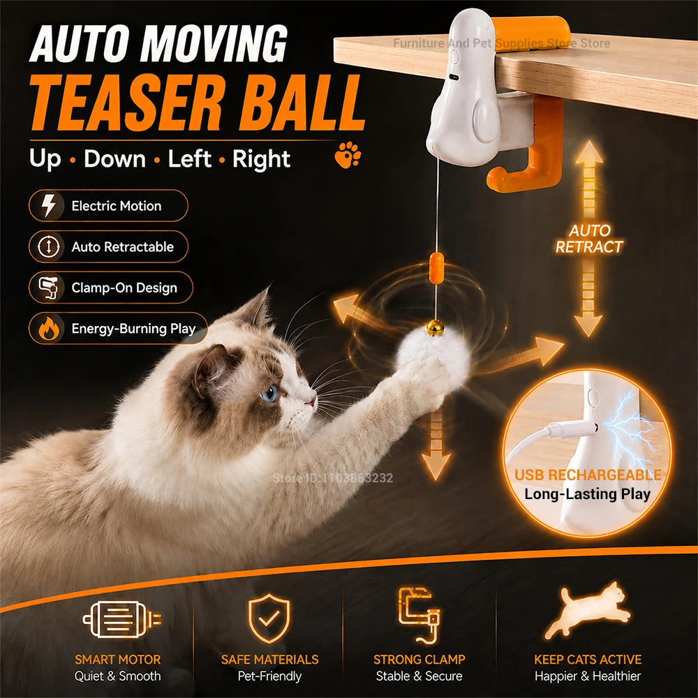 Pet smart toy, self-entertaining cat toy, boredom buster, physical exercise, interactive lift-and-drop automatic cat teaser ball