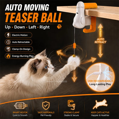 Pet smart toy, self-entertaining cat toy, boredom buster, physical exercise, interactive lift-and-drop automatic cat teaser ball